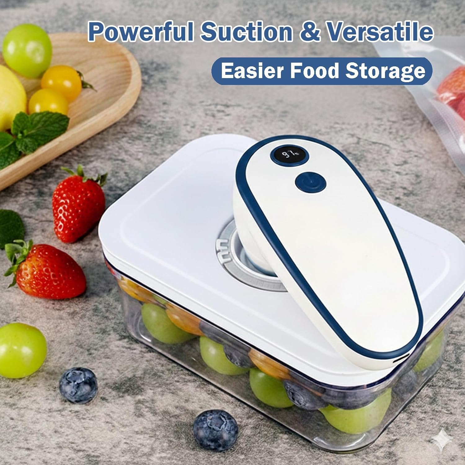 Pompe à vide alimentaire électrique - mini sans fil, 15 sacs, USB-C, 60 kPa