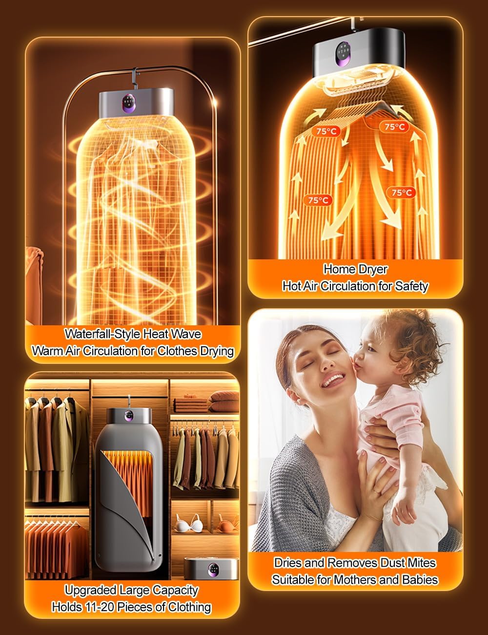 Mini sèche-linge pliable, compact, minuterie auto, portable, gris