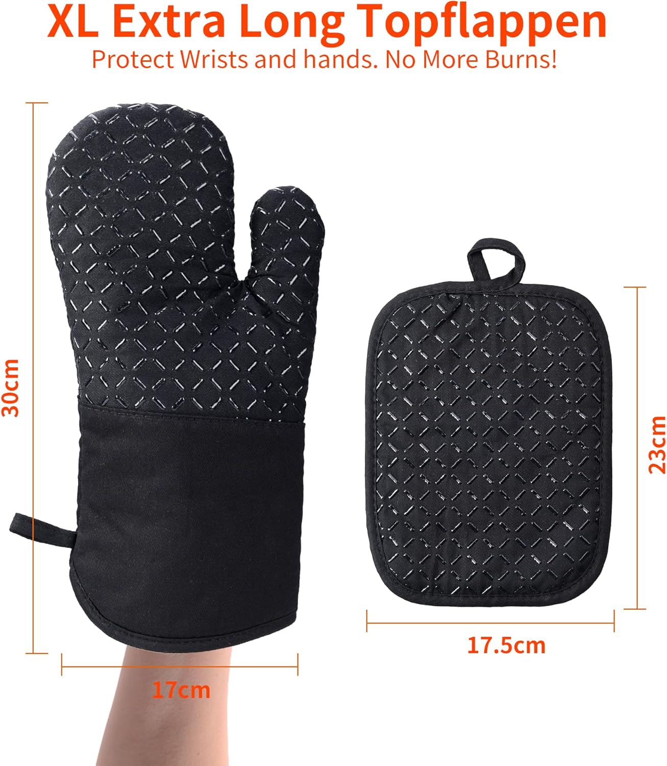 Ankway - gants de cuisine série lot 4 - 30 cm - coton, silicone, antidérapants, résistants chaleur