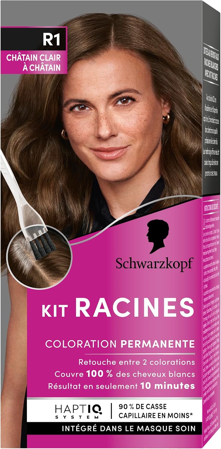Schwarzkopf - kit racines permanente - huile nourrissante - couvrance cheveux blancs - retouche châtain clair à châtain 
