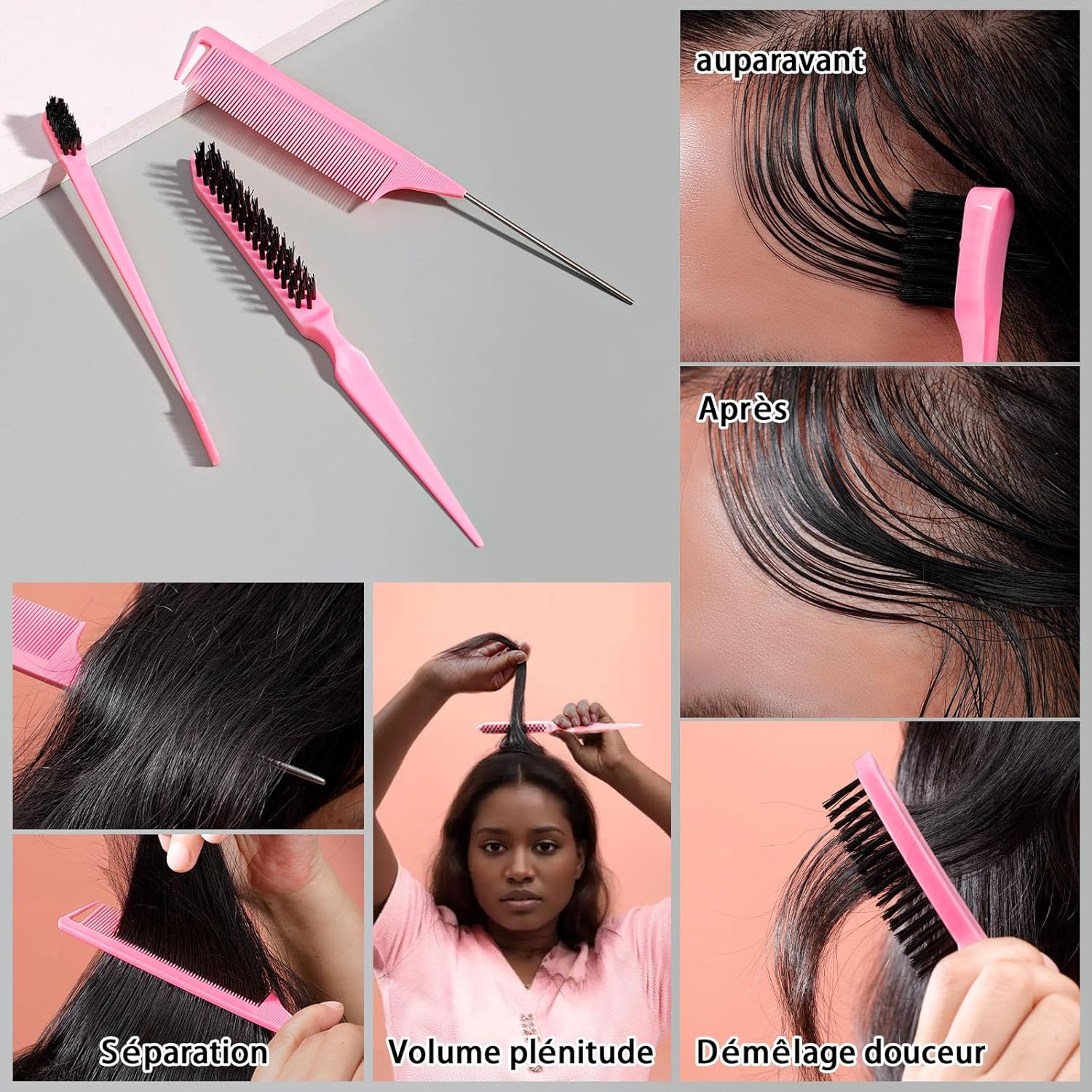 Bâton de cire pour cheveux - brosse lissante - anti-frisottis - idéal chignon et queue de cheval