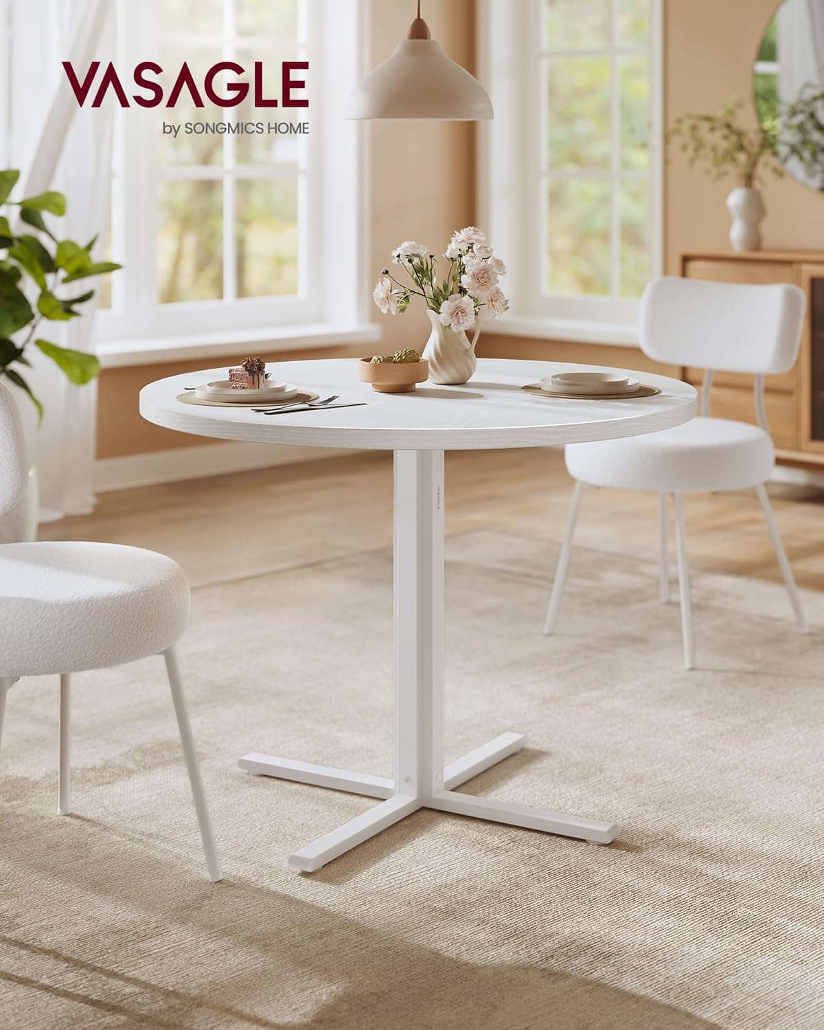 VASAGLE - Table ronde style campagnard, 80x74,8cm, résistante à l'eau, KDT082W01