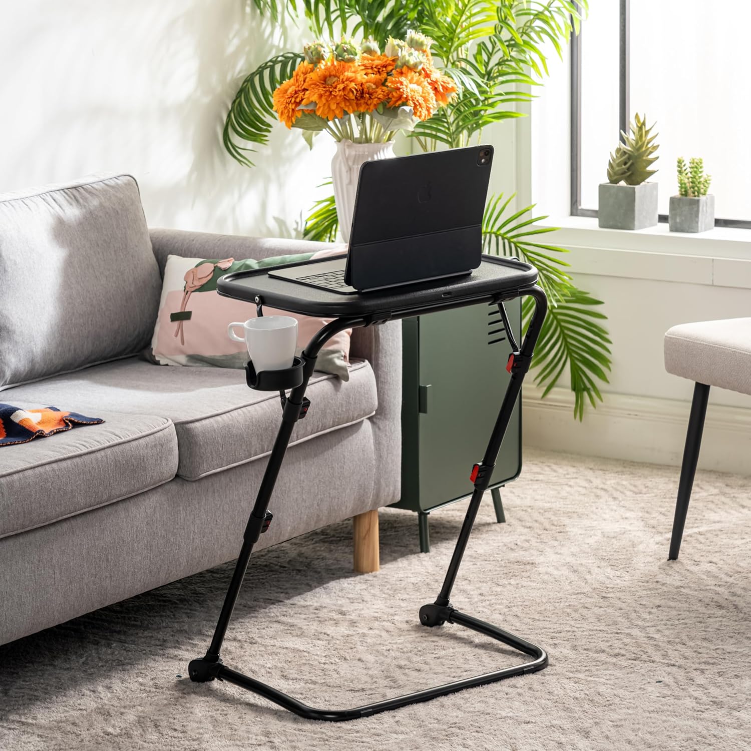 Bureau pliant - hauteur réglable, plateau inclinable, compact, noir