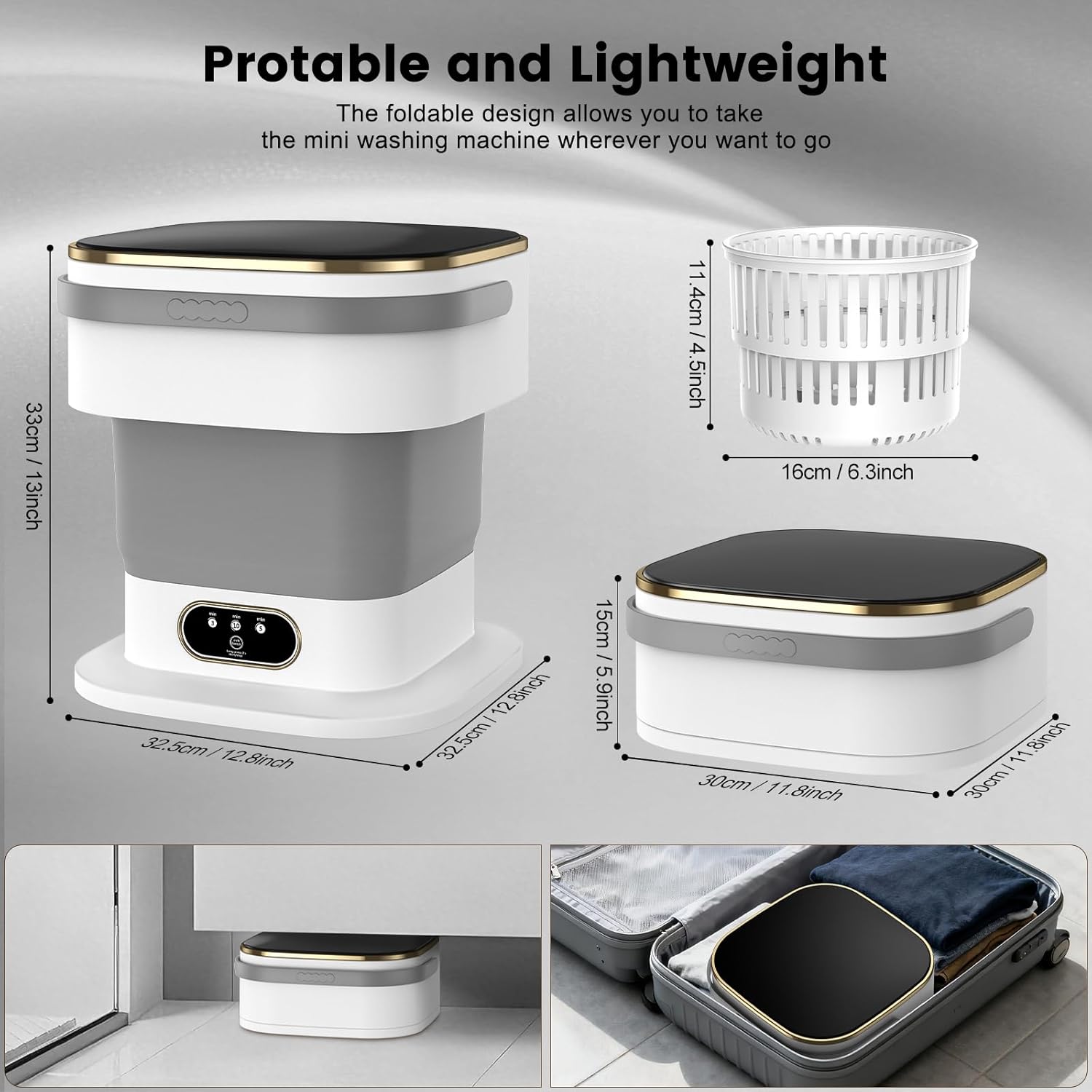 Mini Machine à laver - portable 15L - essorage, 3 modes, compacte