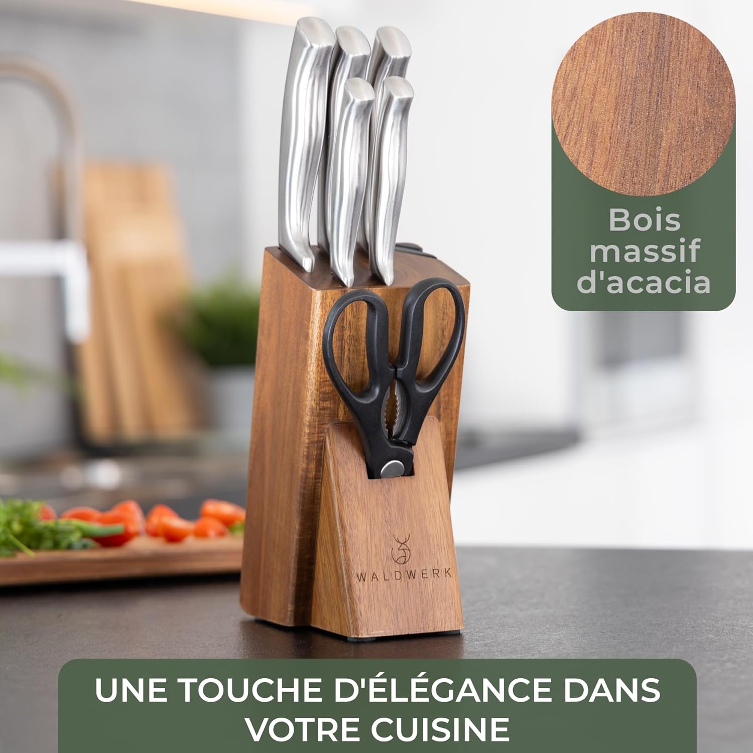 Waldwerk - Set 7 couteaux cuisine bloc rangement aiguiseur intégré