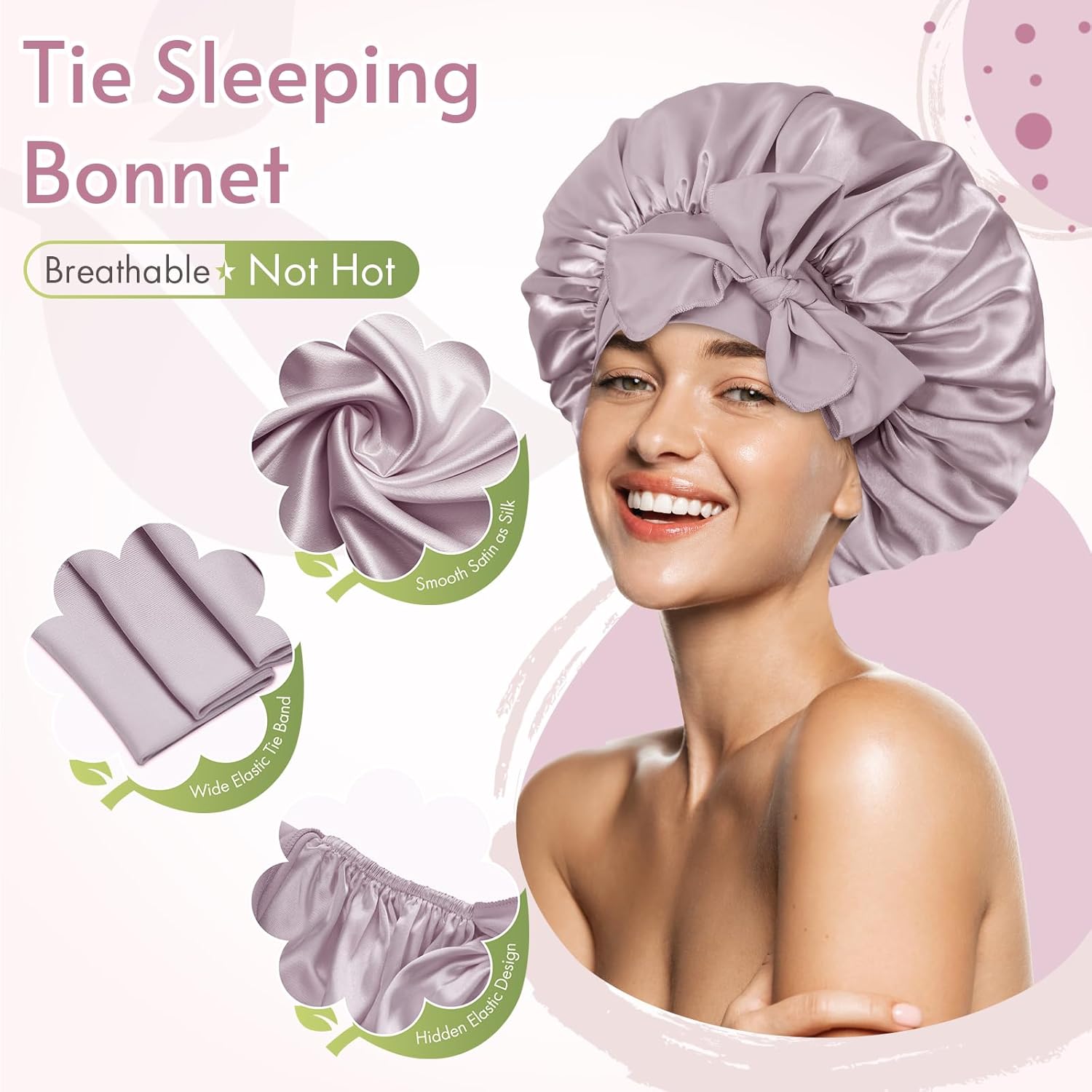 BONNET QUEEN - bonnet satin nuit femmes hommes moyen - ajustable, élastique, cheveux bouclés, or rose gris