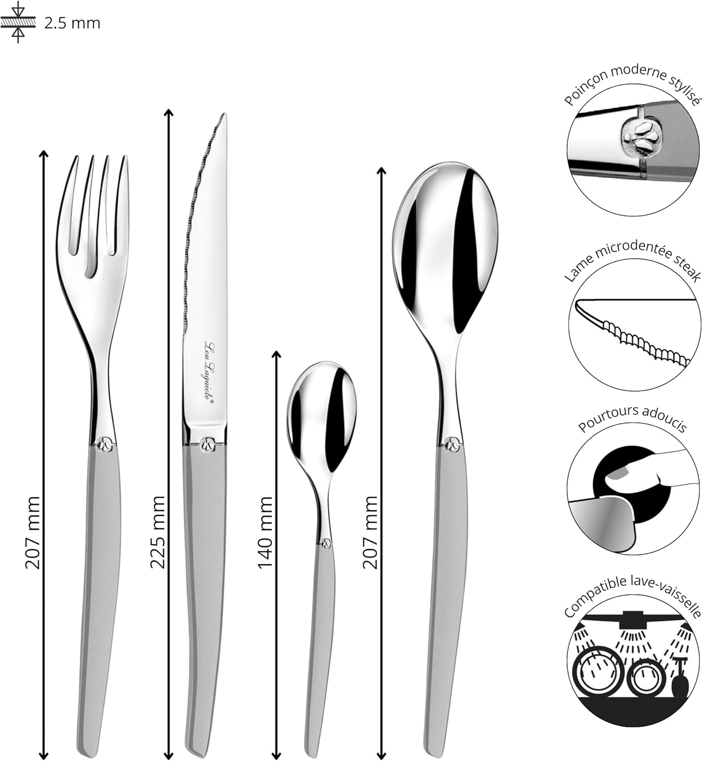 Lou Laguiole - Jet 24 pièces - inox 18/0, finition sablée, pour 6 personnes