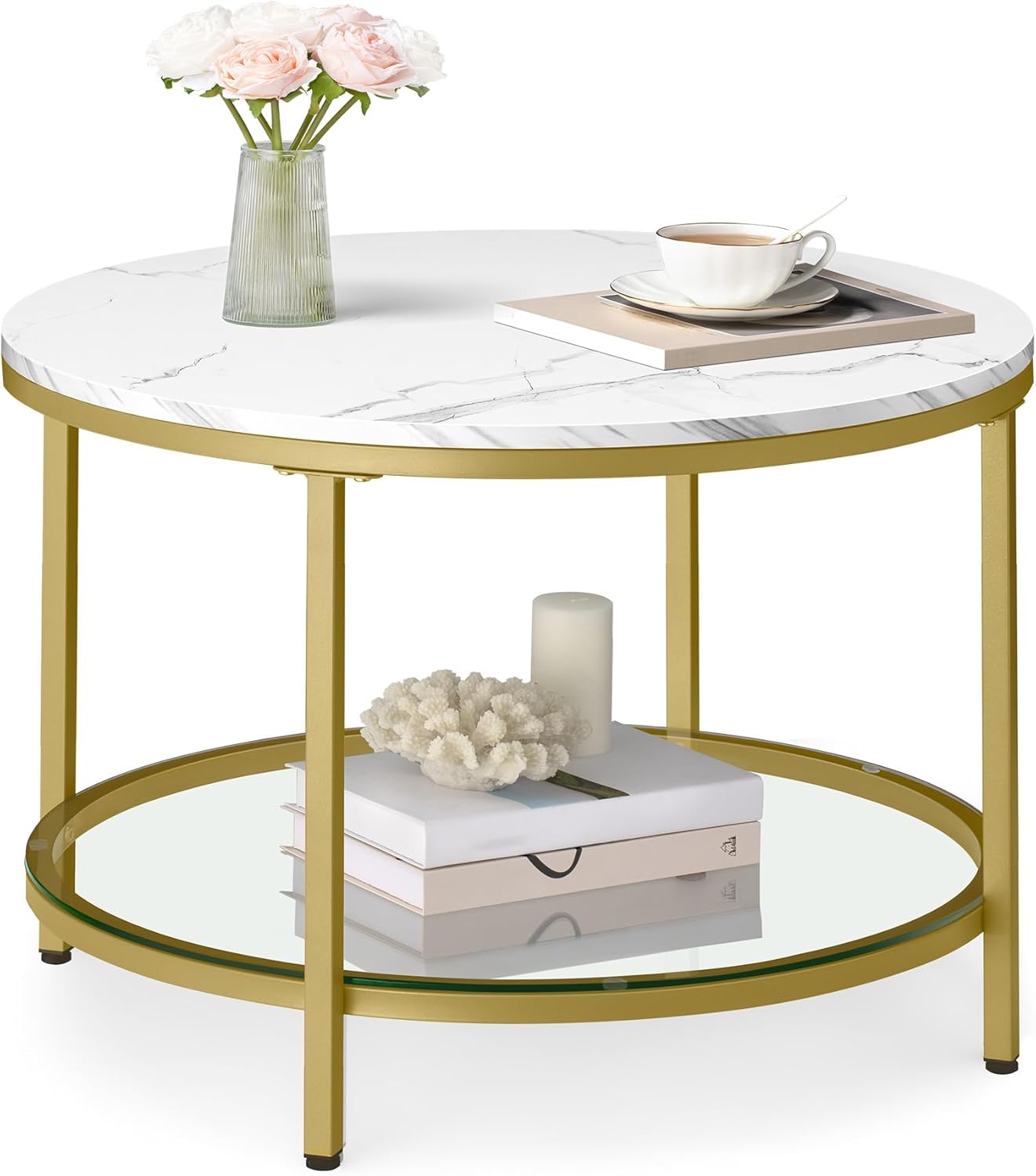 VASAGLE - Table basse moderne - marbre blanc verre trempé - LCT072W59