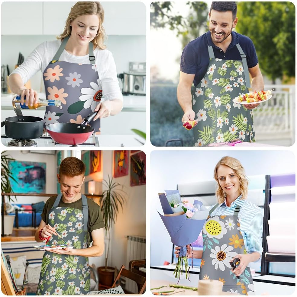 Vicloon - tabliers floraux, réglables, imperméables, 3 pièces, poches