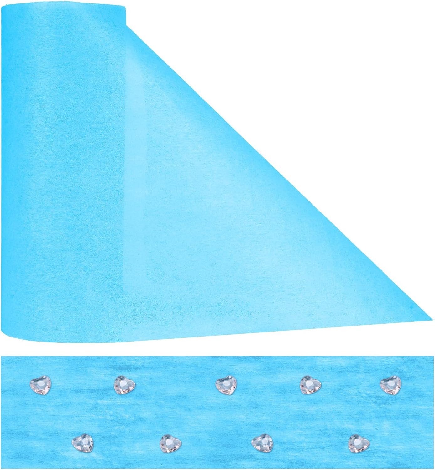Chemin de table non tissé bleu 23x300cm, 150 cœurs décoratifs