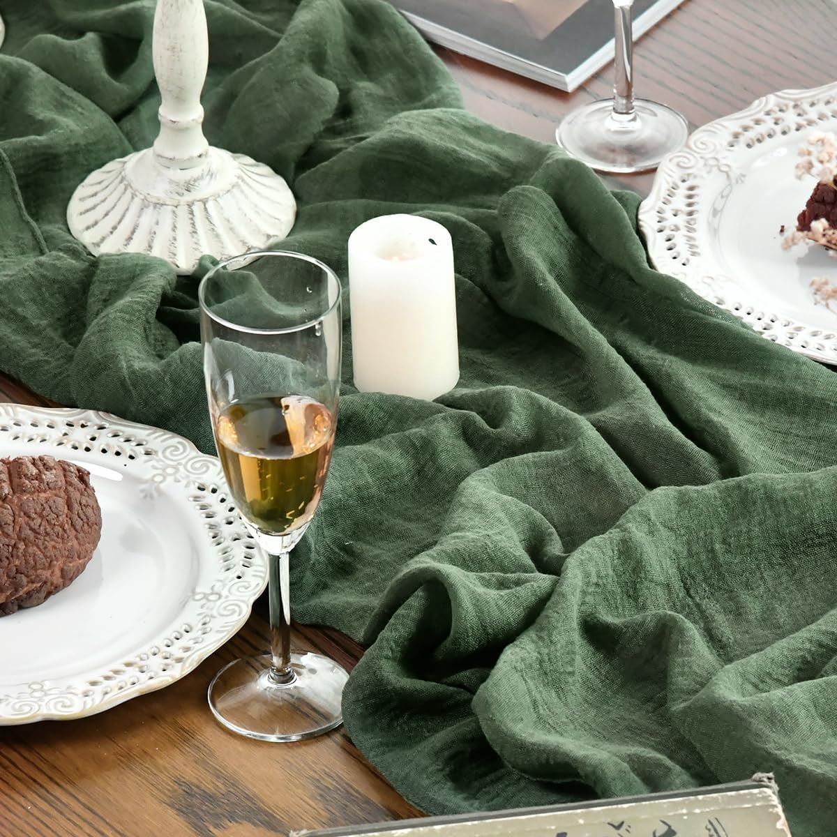 Artoid Mode - Lot de 6 chemins de table - 300 cm - mousseline bohème vert forêt, pour mariage et fête