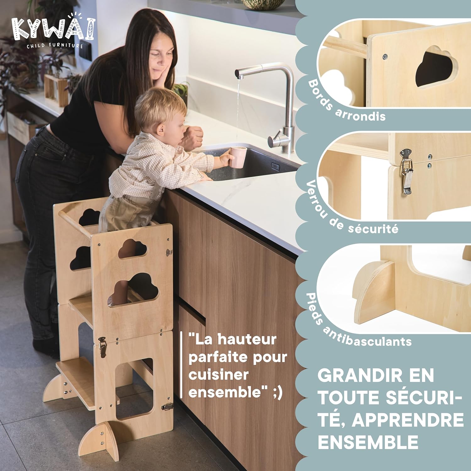 Tour d'observation enfant - bureau pliable 3 en 1 - bois FSC - ardoise, reforestation