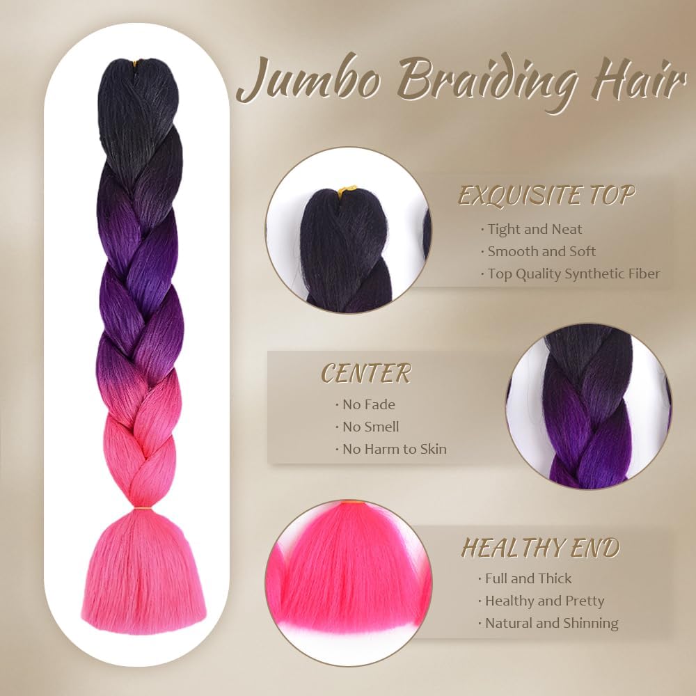 ShowJarlly - Ombre Tresse Jumbo - 24 pouces - 5 pcs, 500g synthétiques