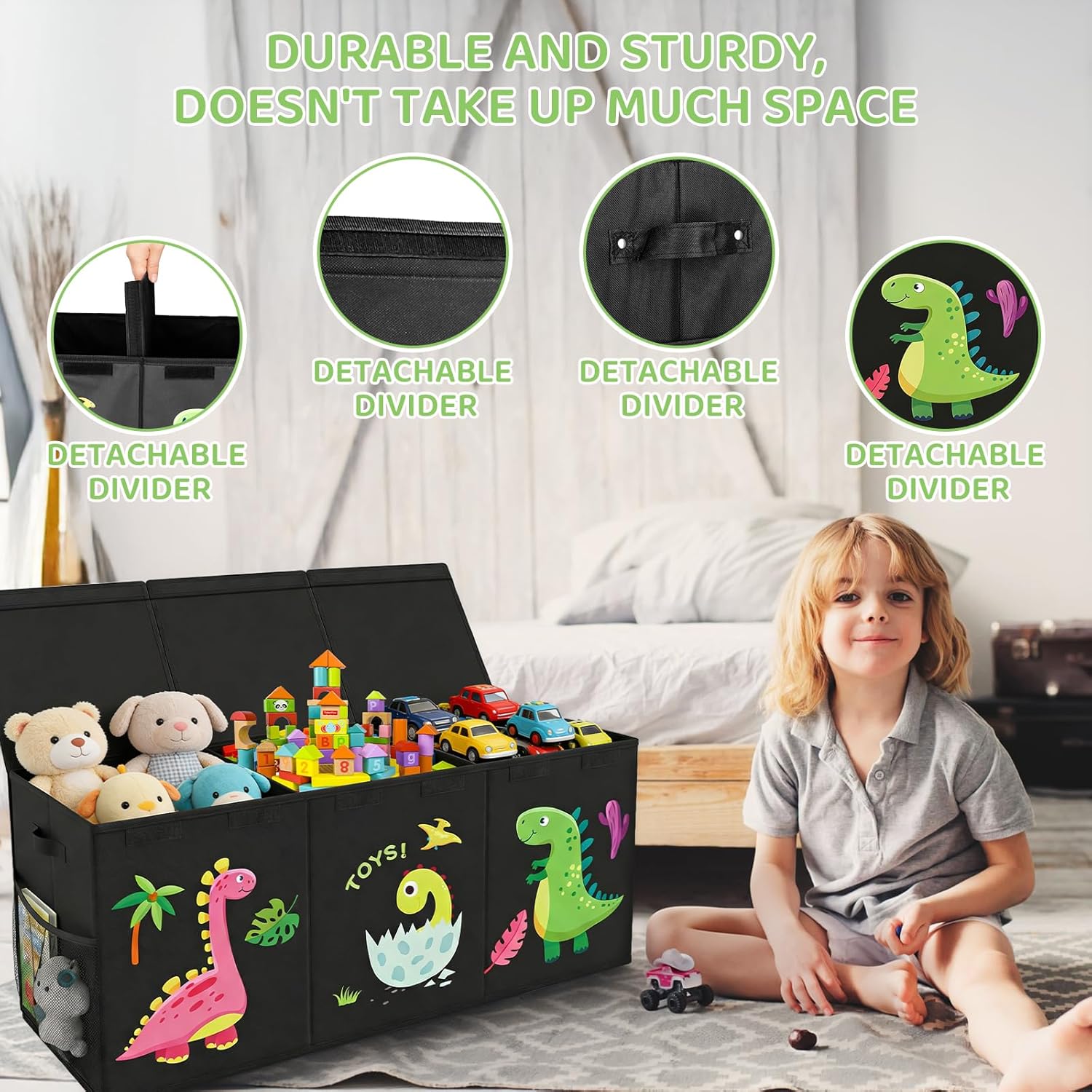 Boîte de Rangement - coffre pliable 130L, 98x34x40cm, poignée, couvercle