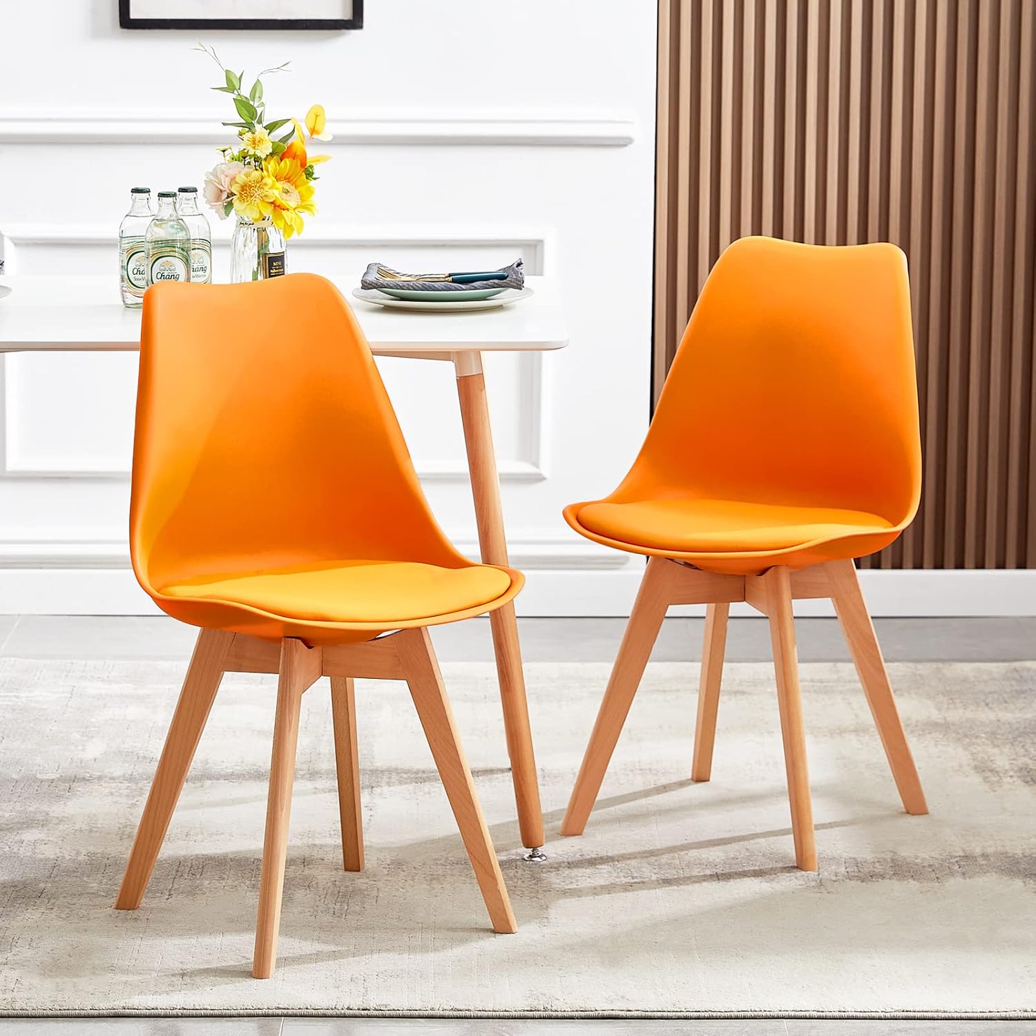 EGGREE - Lot de 8 chaises scandinaves - bois hêtre, assise rembourrée, orange