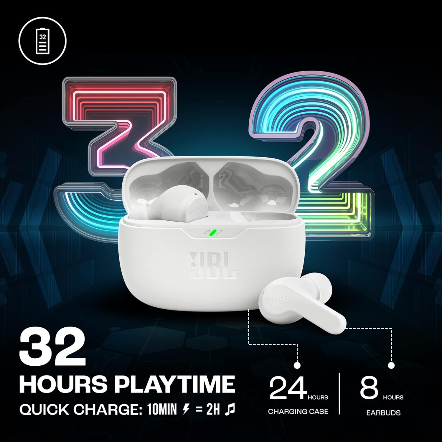 JBL - Wave Beam série - écouteurs compacts - Bluetooth, IP54, 32h d'autonomie