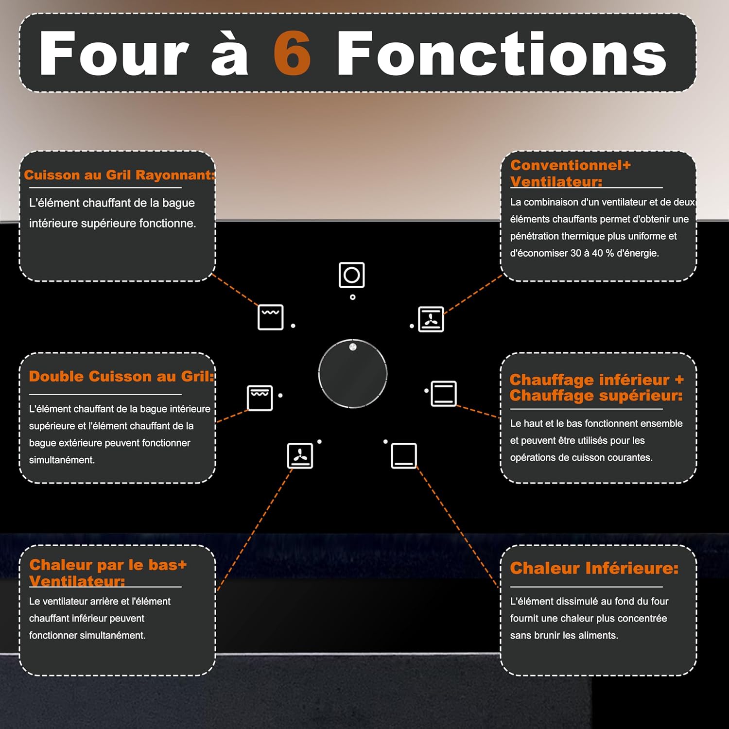 Four encastrable - grande capacité 60L, 2200W, 6 fonctions, minuterie, 60CM-Einbaubackofen