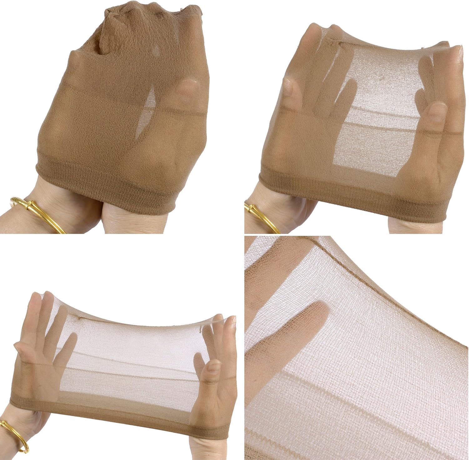 Bonnet perruque en nylon - 12 pièces - respirant, marron clair