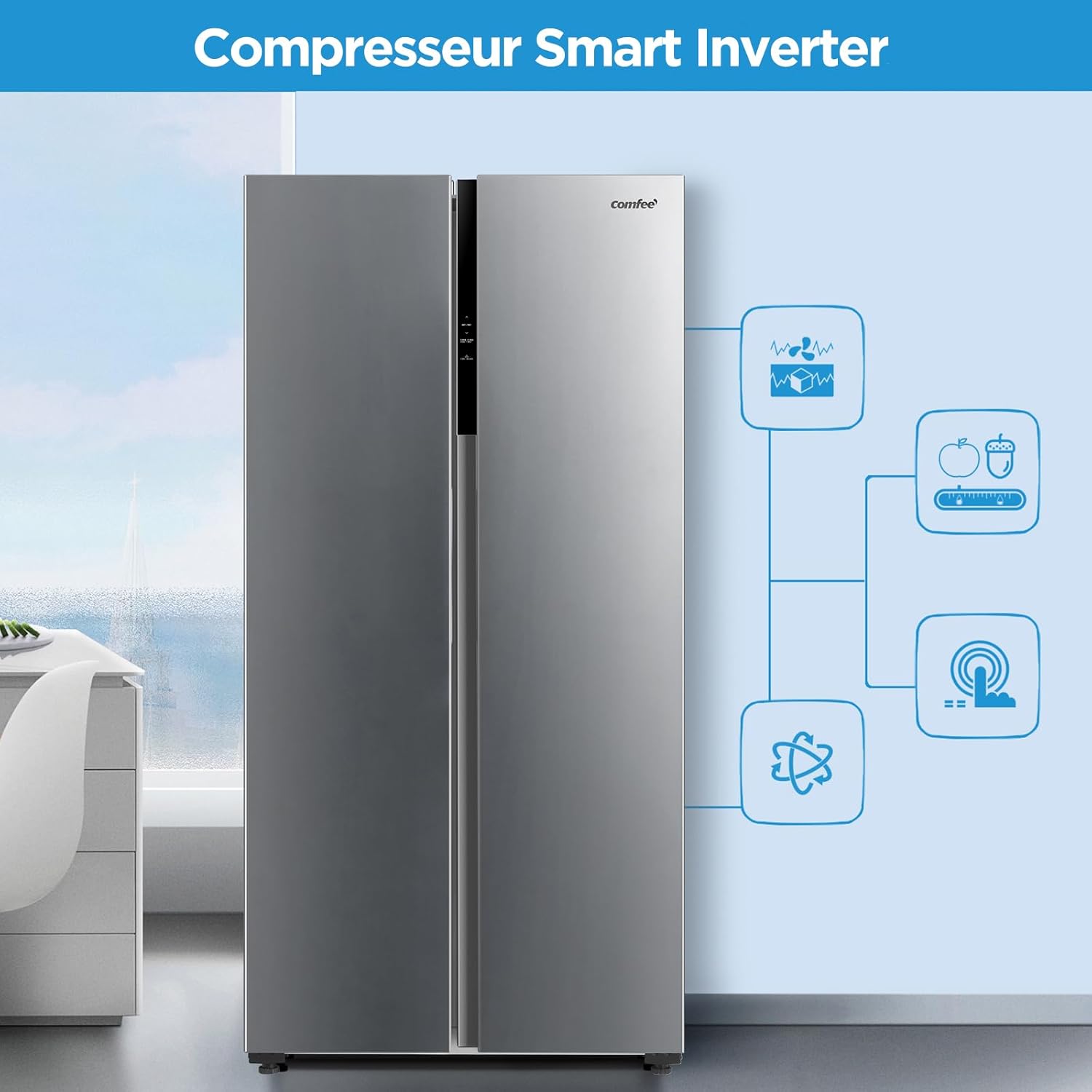 Comfee - Réfrigérateur américain 177cm 460L Inox No Frost - RCS609IX2