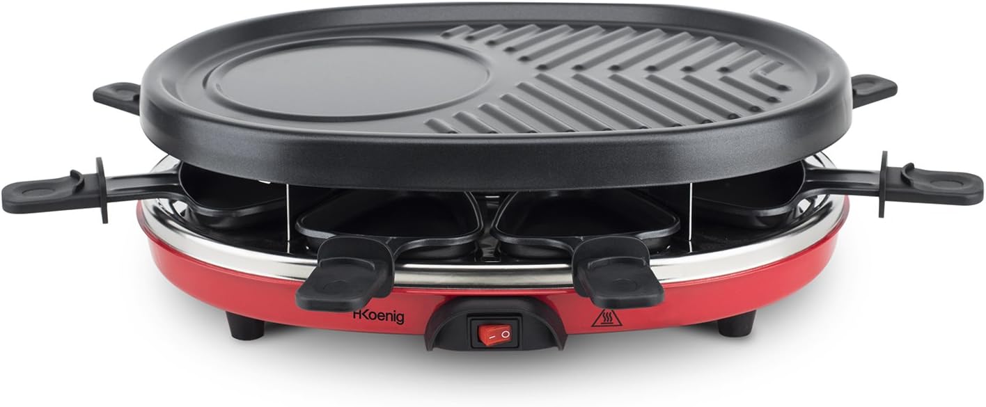 H.Koenig - Raclette multifonction 8p - pierre naturelle, 6 mini crêpes, grill, poêlons antiadhésifs - RP412