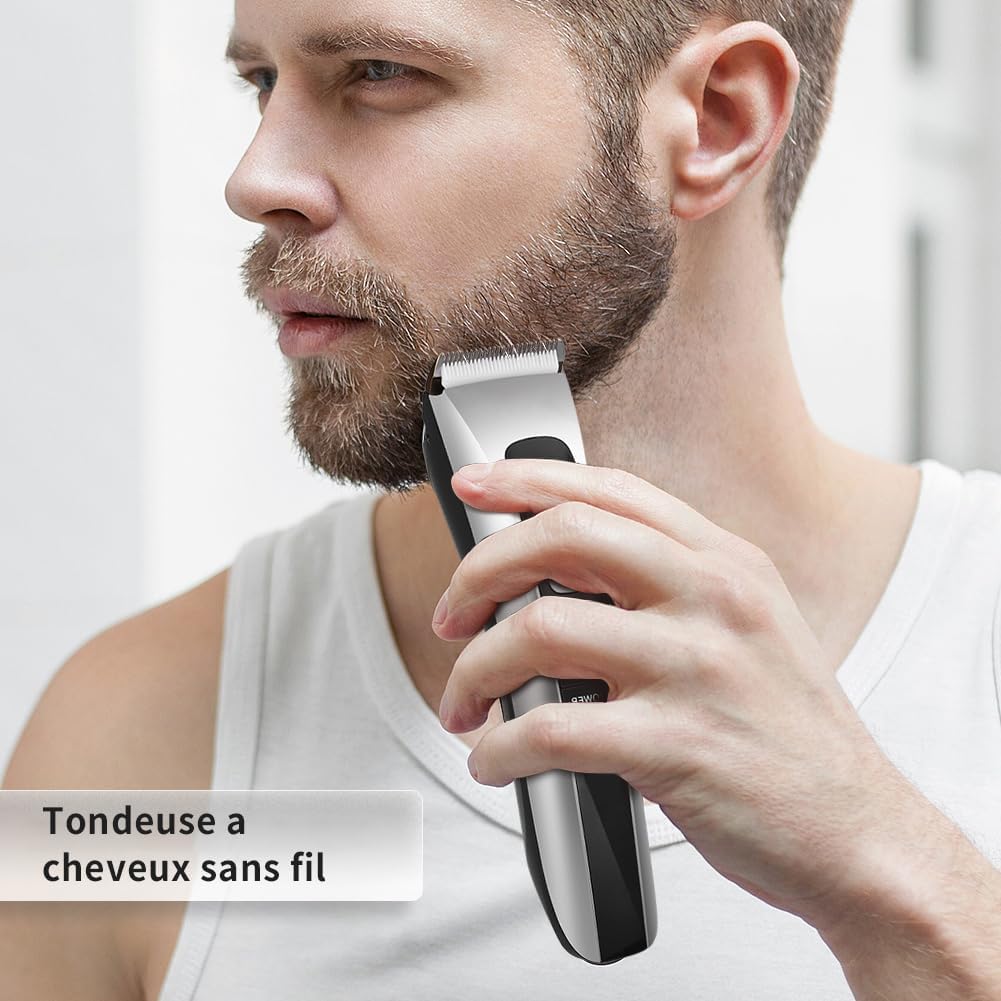 Tondeuse cheveux professionnelle sans fil, lame céramique/titane, 8 sabots, réglable
