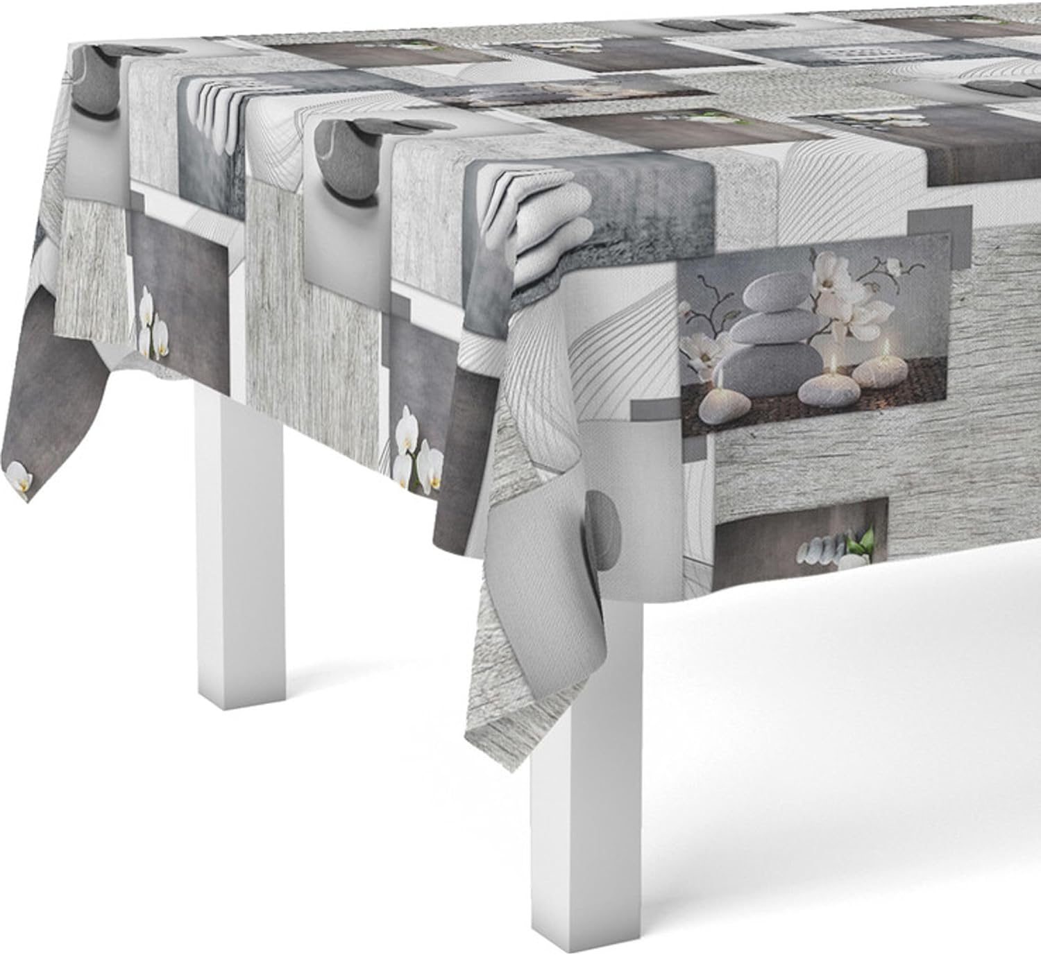 Nappe en toile cirée - rectangulaire, 140 cm, anti-taches, imperméable, facile à entretenir Zen Pierres