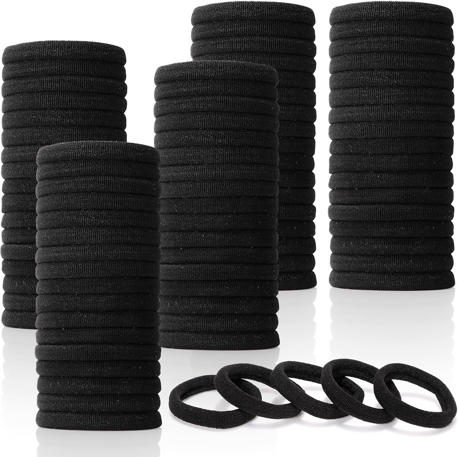 Élastiques à cheveux - lot de 50, 4,5 cm, noirs, sans métal, femmes/hommes/enfants