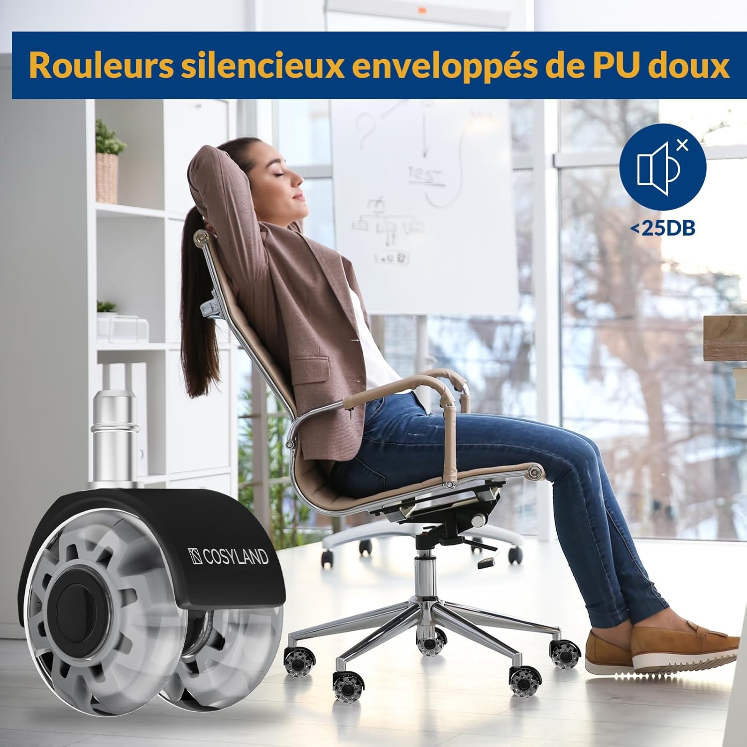 COSYLAND - roulettes bureau, 11x22mm, silencieuses, 300kg, 5pcs