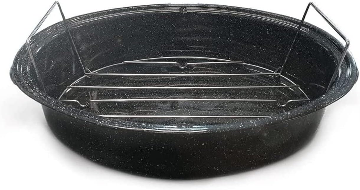 Graniteware - Cocotte Roaster moyen - acier émaillé, grille inox, livre recette