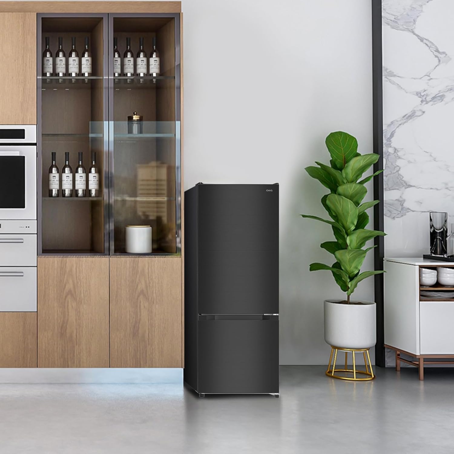 CHIQ - réfrigérateur congélateur 205L, classe E, acier noir, portes réversibles, FBM205L42