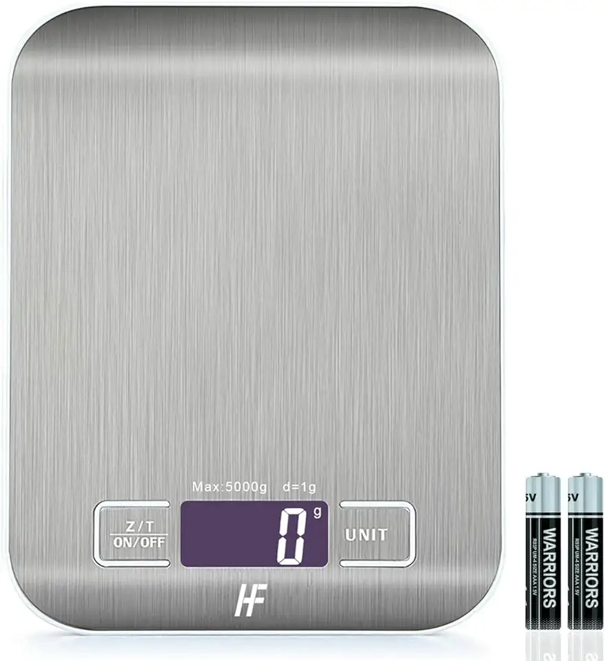 HomeFashion - balance cuisine électronique - 5kg/1g - LCD, tare, inox, piles incluses