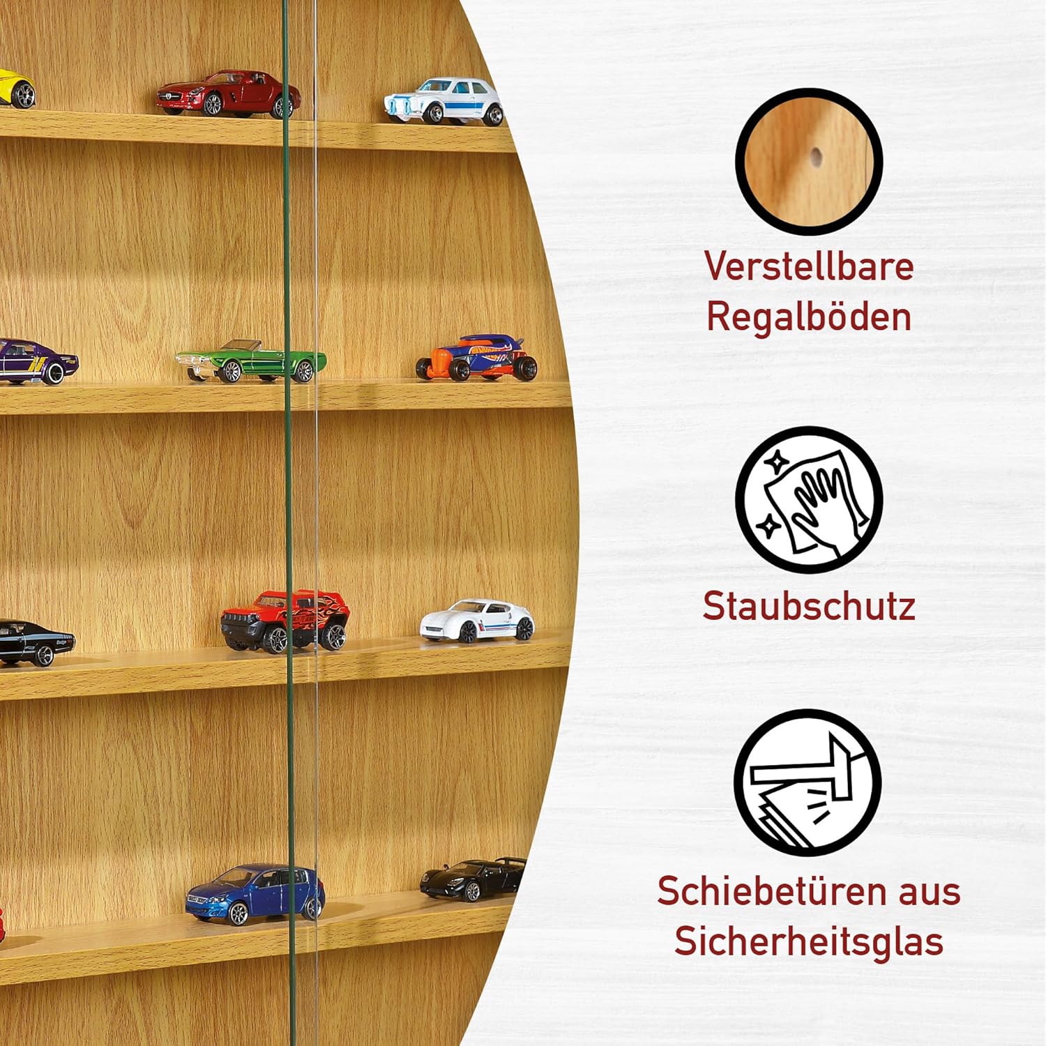 Inter Link - vitrine murale Acquario - 80x60x9,5 cm - 5 compartiments, MDF, hêtre