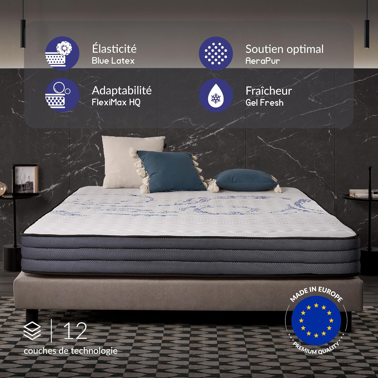 NATURALEX - PerfectSleep - 90x190 cm - mousse mémoire, latex, 7 zones, réversible