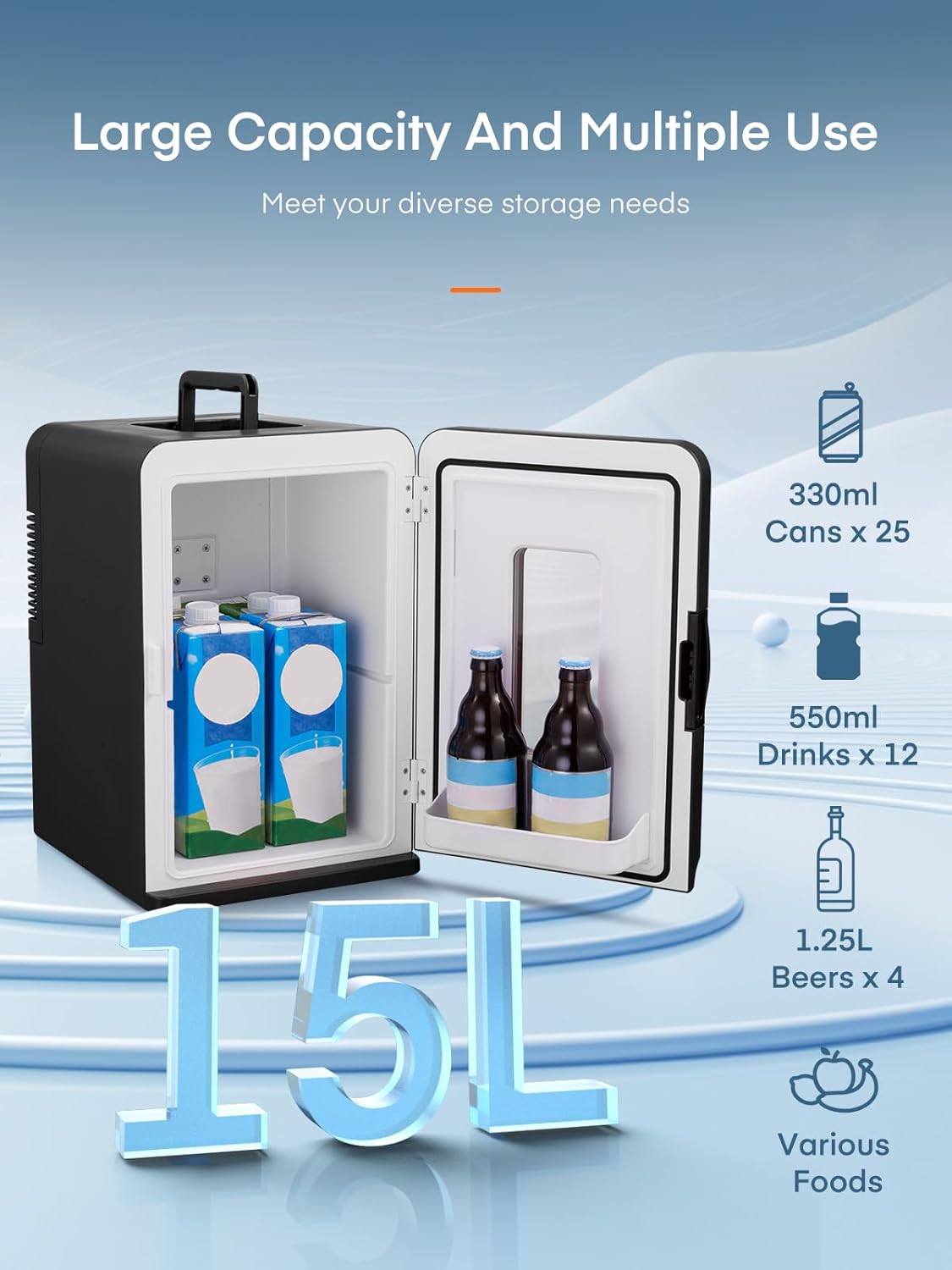 FOHERE - mini frigo portable 15L - chaud/froid, silencieux, 21 canettes