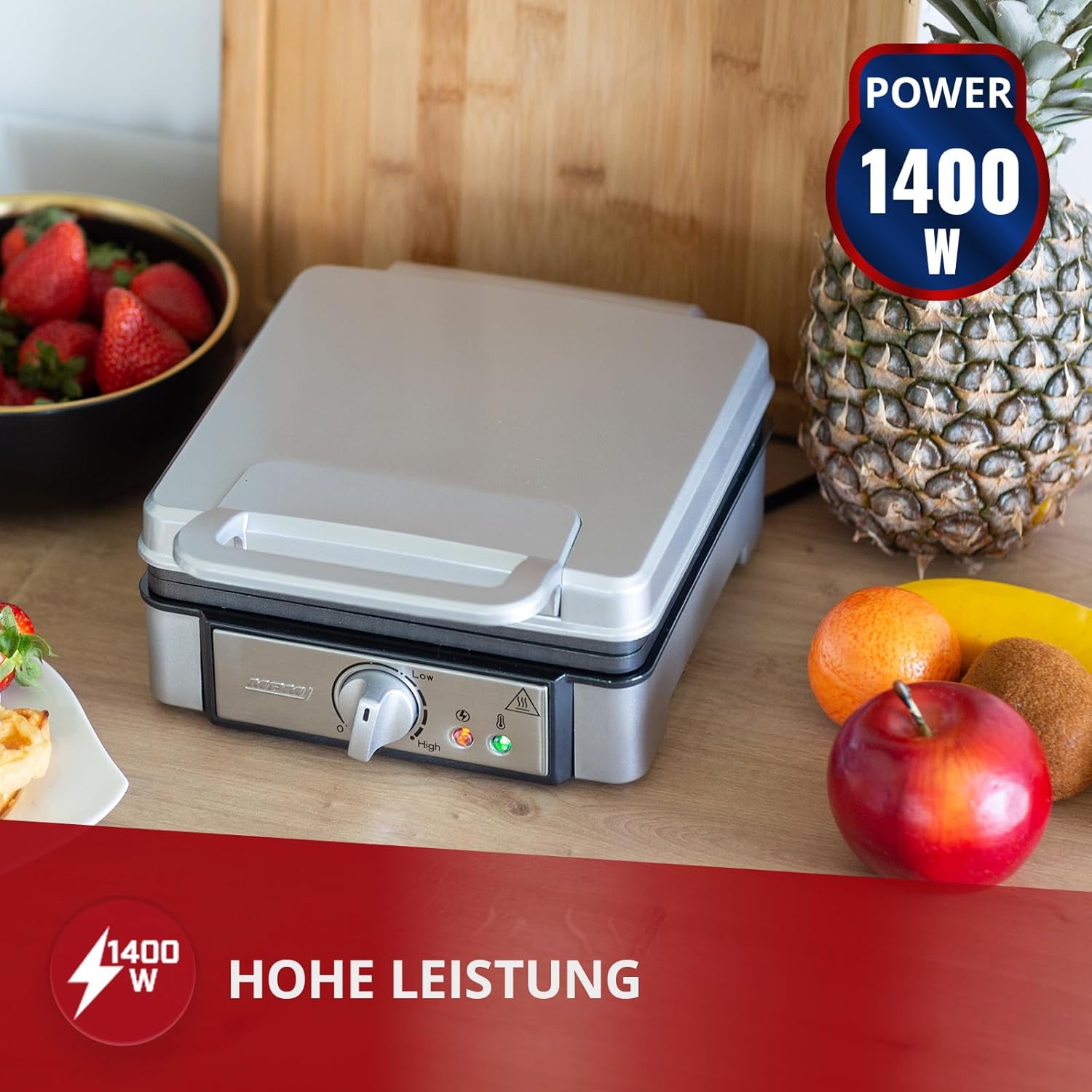 MPM - gaufrier professionnel inox - 2 gaufres épaisses, température réglable, 1400W - MGO13