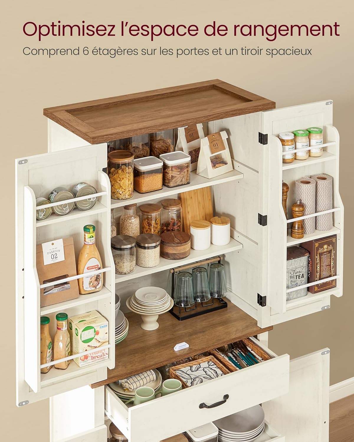 VASAGLE - Buffet haut, série rustique, 178,6 cm, tiroir, étagères réglables, BBK364W02