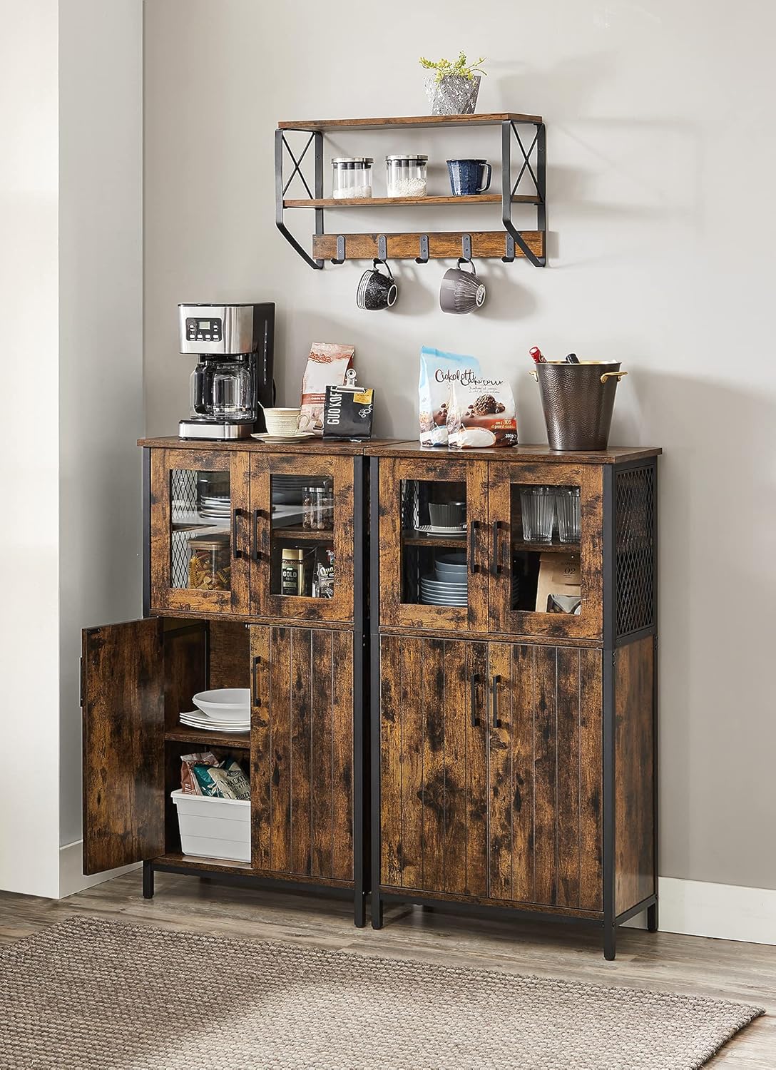 VASAGLE - buffet industriel - acier, étagères réglables, marron/noir - LSC260B01
