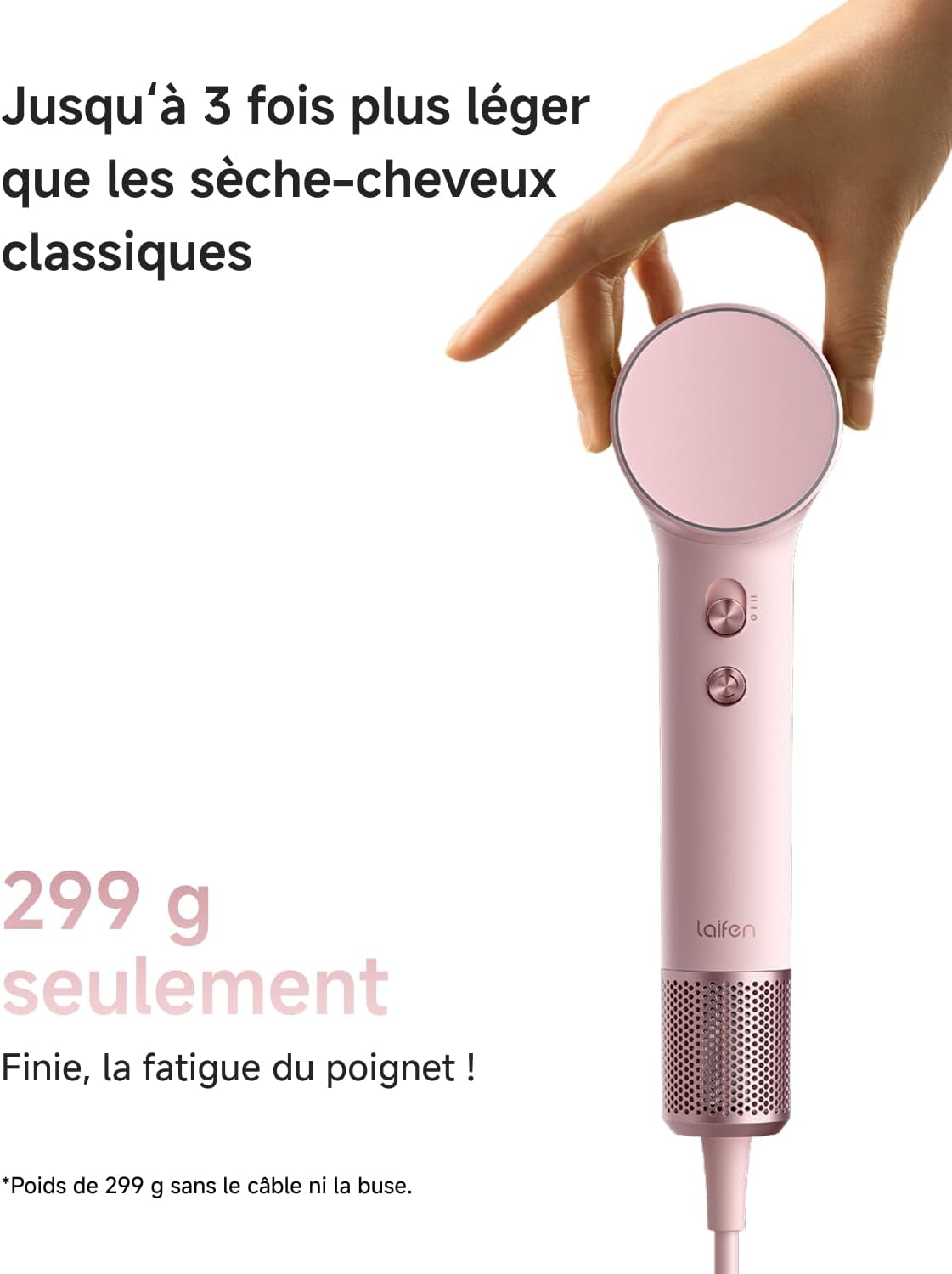 Laifen - Sèche-cheveux Mini - 299g - moteur brushless, ions, séchage rapide, 200M