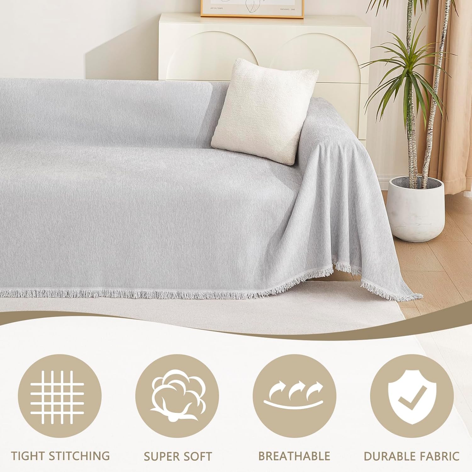 MYSKY HOME - housse canapé - 180x260cm - anti-rayures, gris clair