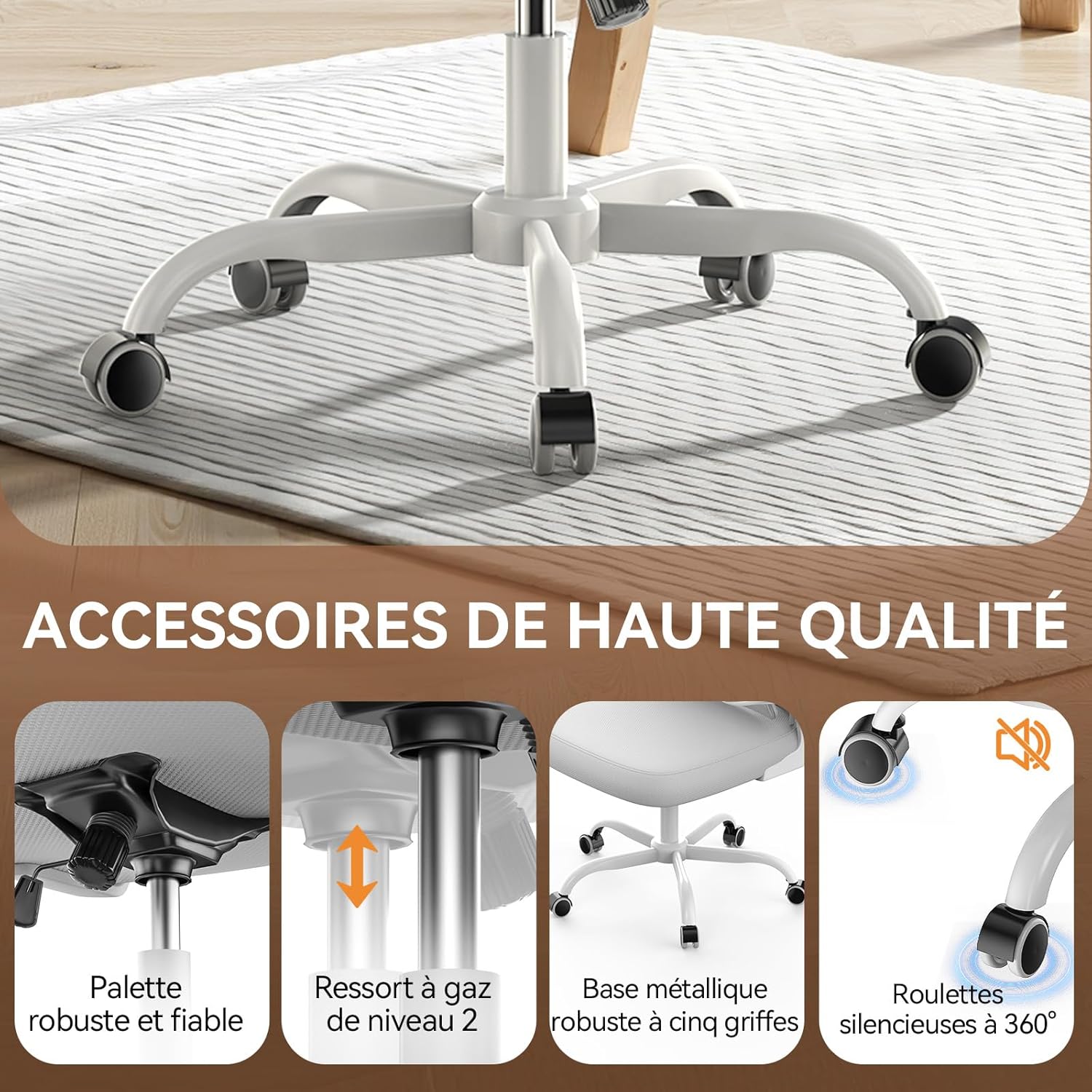 Naspaluro - chaise de bureau ergonomique, support lombaire, accoudoirs réversibles, maille respirante, gris