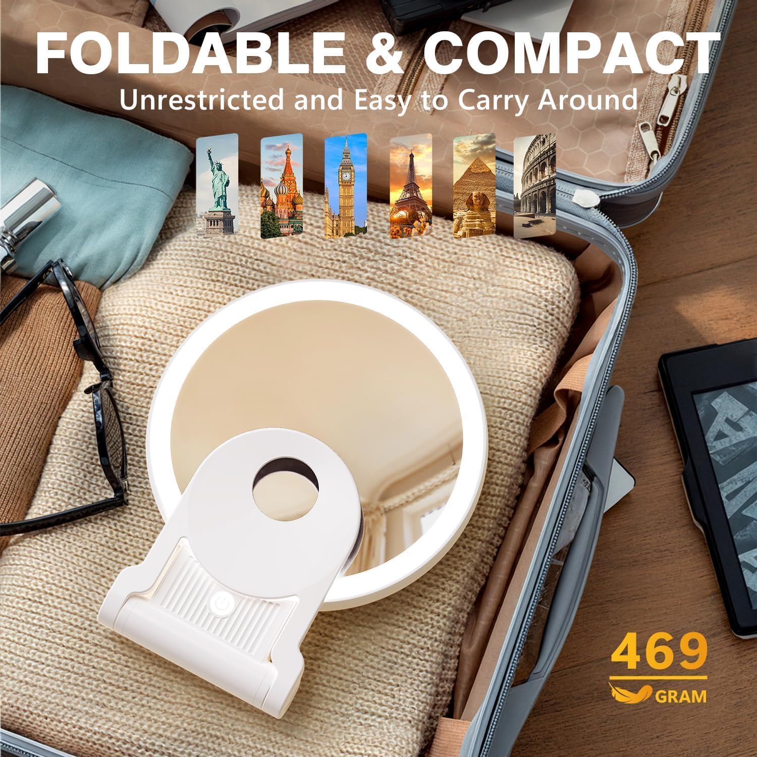 Auxmir - miroir maquillage double face 30X/1X, LED, rechargeable, pliable