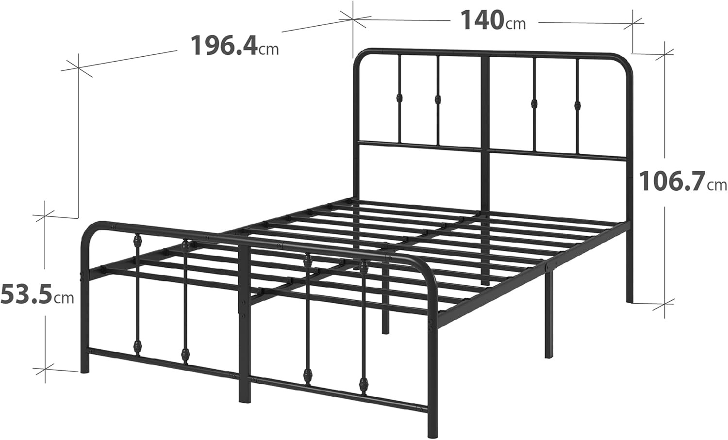 Zinus - Florence - 140x190 cm - sommier métal robuste, tête de lit, rangement