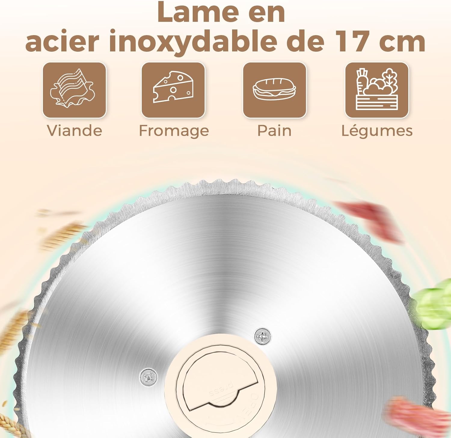 YASHE - trancheuse électrique pliable 17cm, 180W, épaisseur réglable, facile à nettoyer