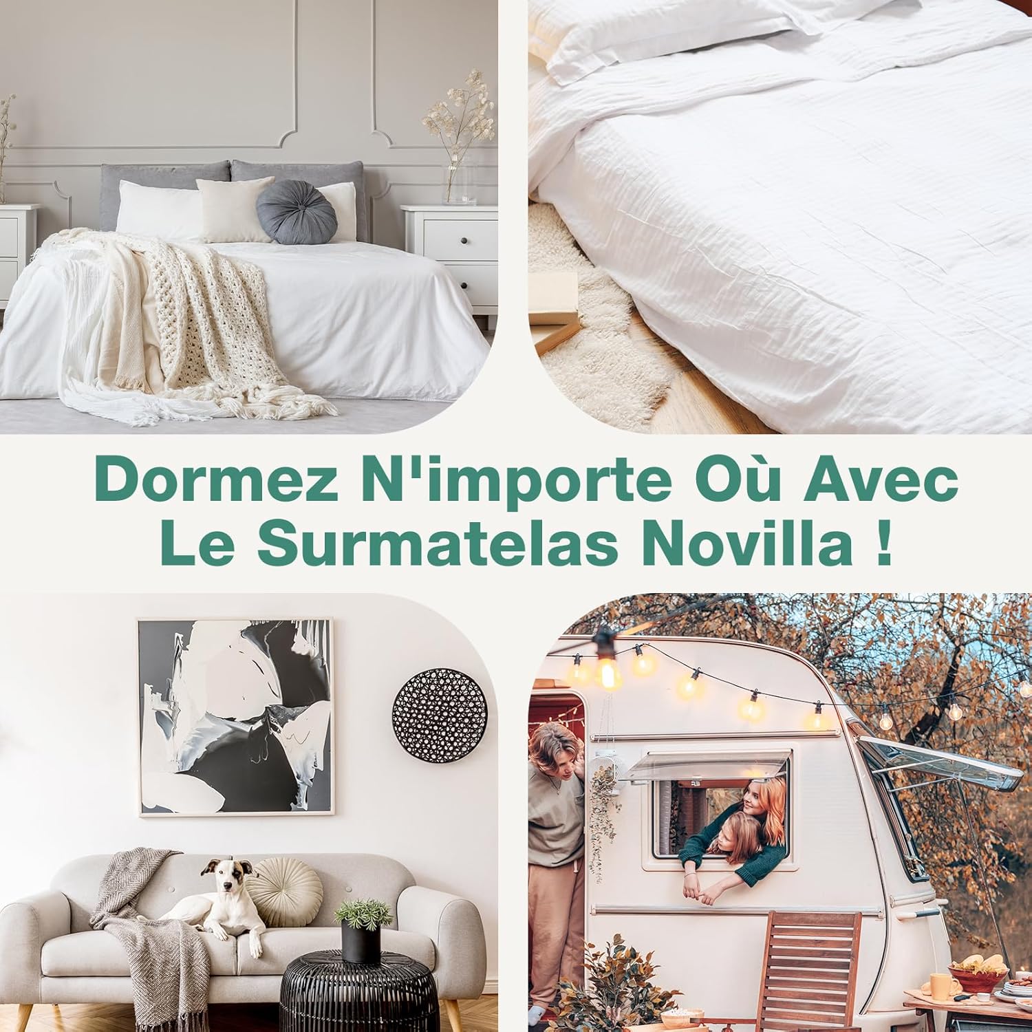 Novilla - surmatelas 7,5cm 150x190 - mémoire de forme, gel, antidérapant, lavable