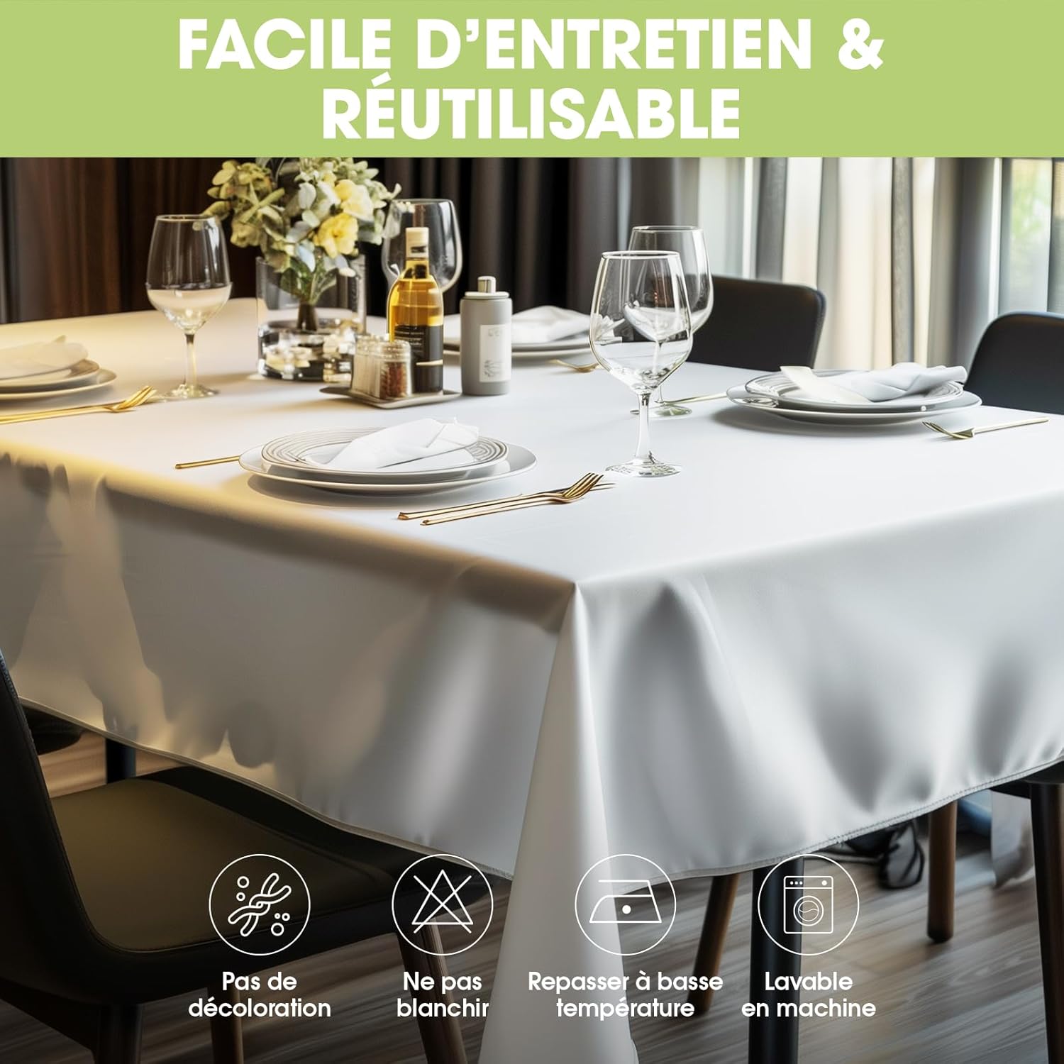 Pureegg - Nappe rectangulaire lot de 2, 140x240cm, tissu lavable