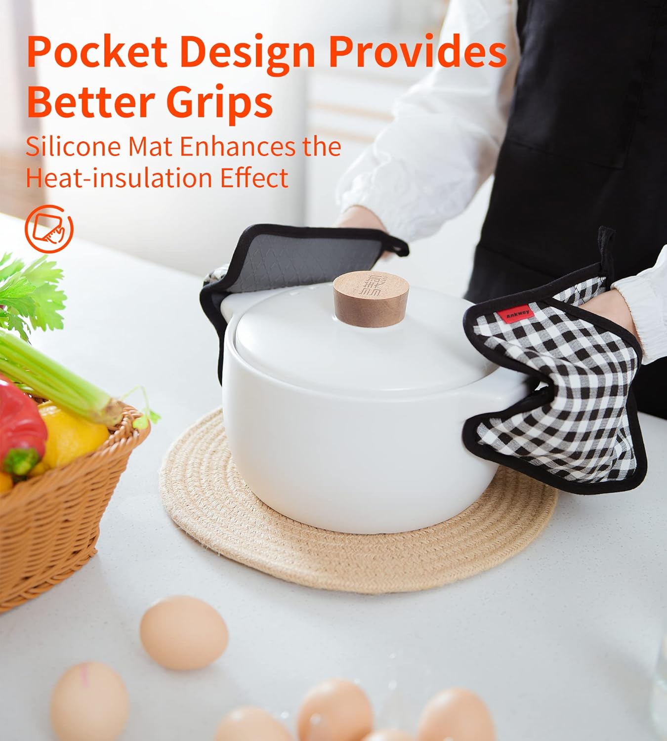 Ankway - gants et maniques cuisine - coton doux imperméable - longs, épais, antidérapants