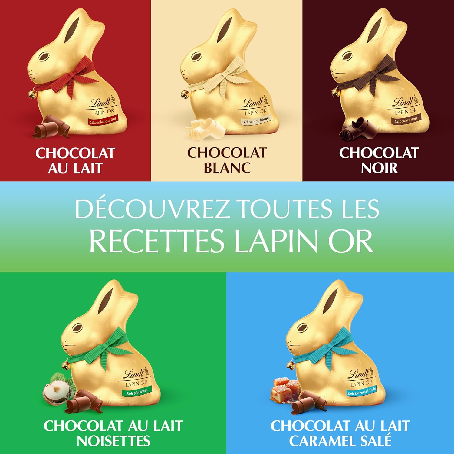 Lindt - Mini-moulages Lapin Or Fleurs - 5x10g - Chocolat au lait, idéal Pâques