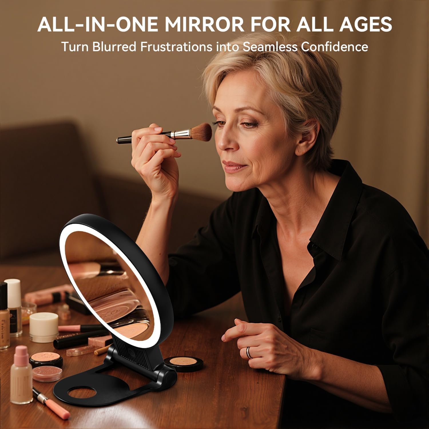 Auxmir - miroir maquillage double face, LED, 30X/1X, 2000mAh, pliable