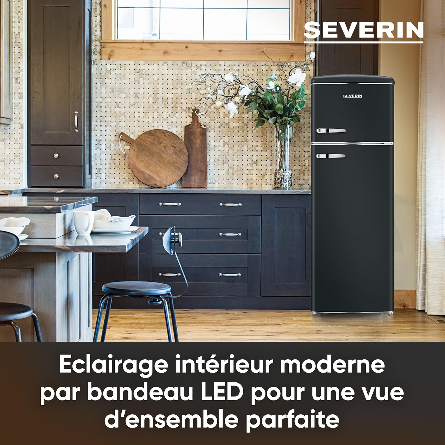 SEVERIN - Rétro 2 portes - 55cm - 246L, Classe D, noir mat, RKG 8984