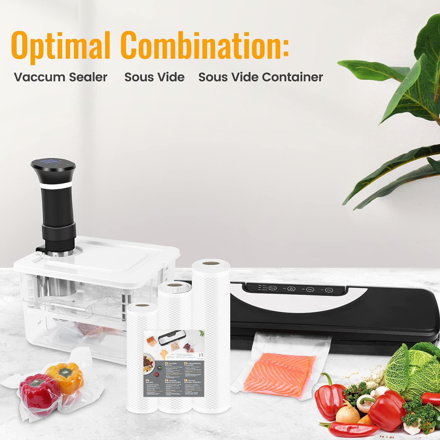 Rouleau sous vide alimentaire – 3 tailles 28/25/20x300cm – sans BPA, compatible toutes machines